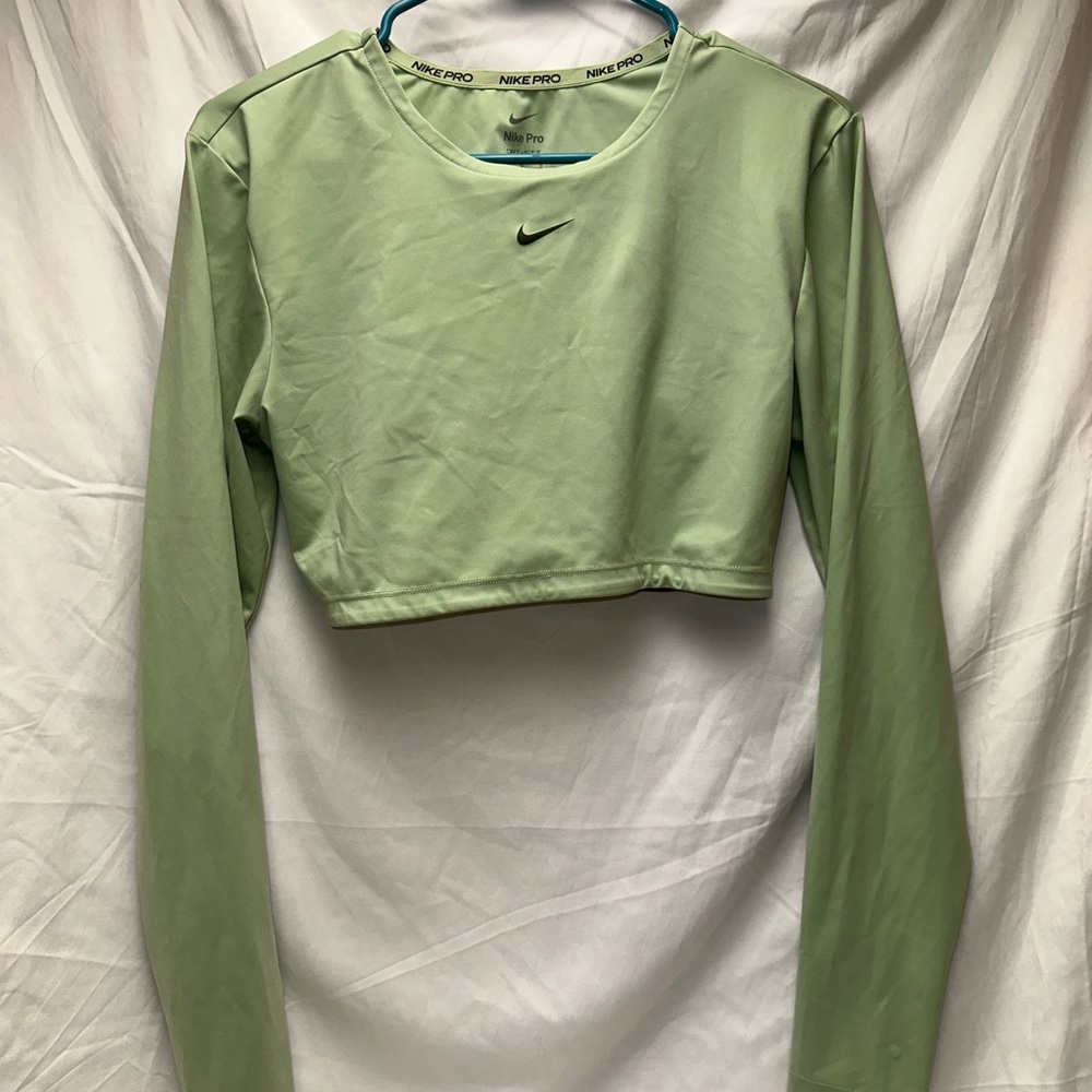 Nike Women's Light Green Long Sleeve Crop Top